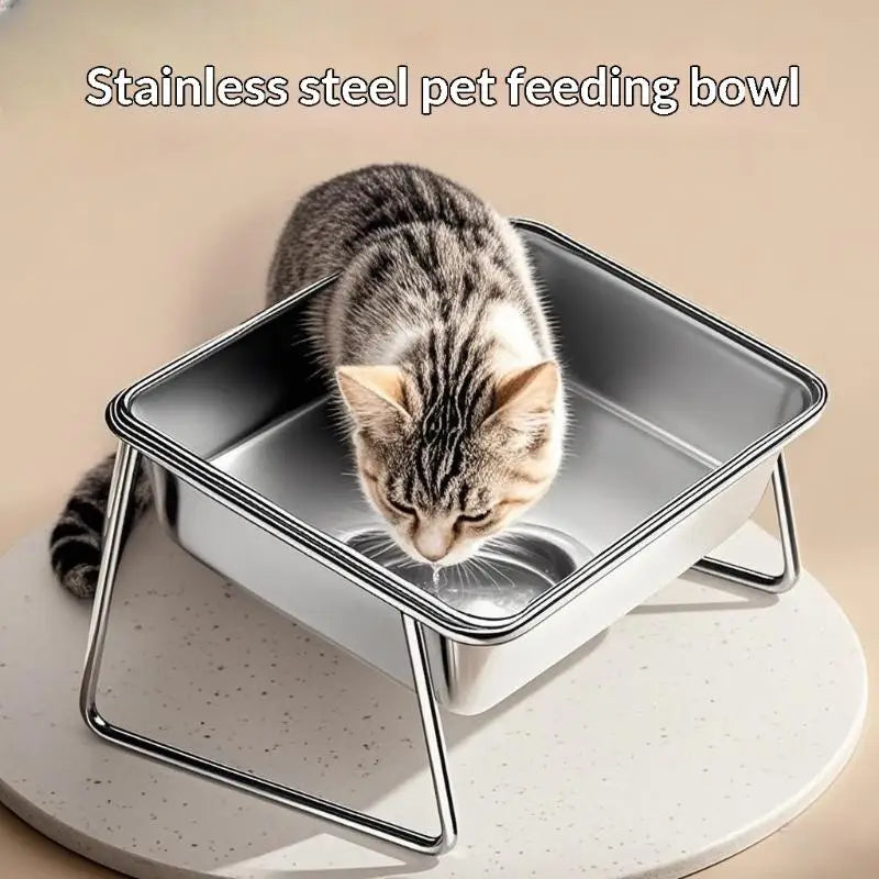 Large Tilted Stainless Steel Dog Bowl with Neck Guard