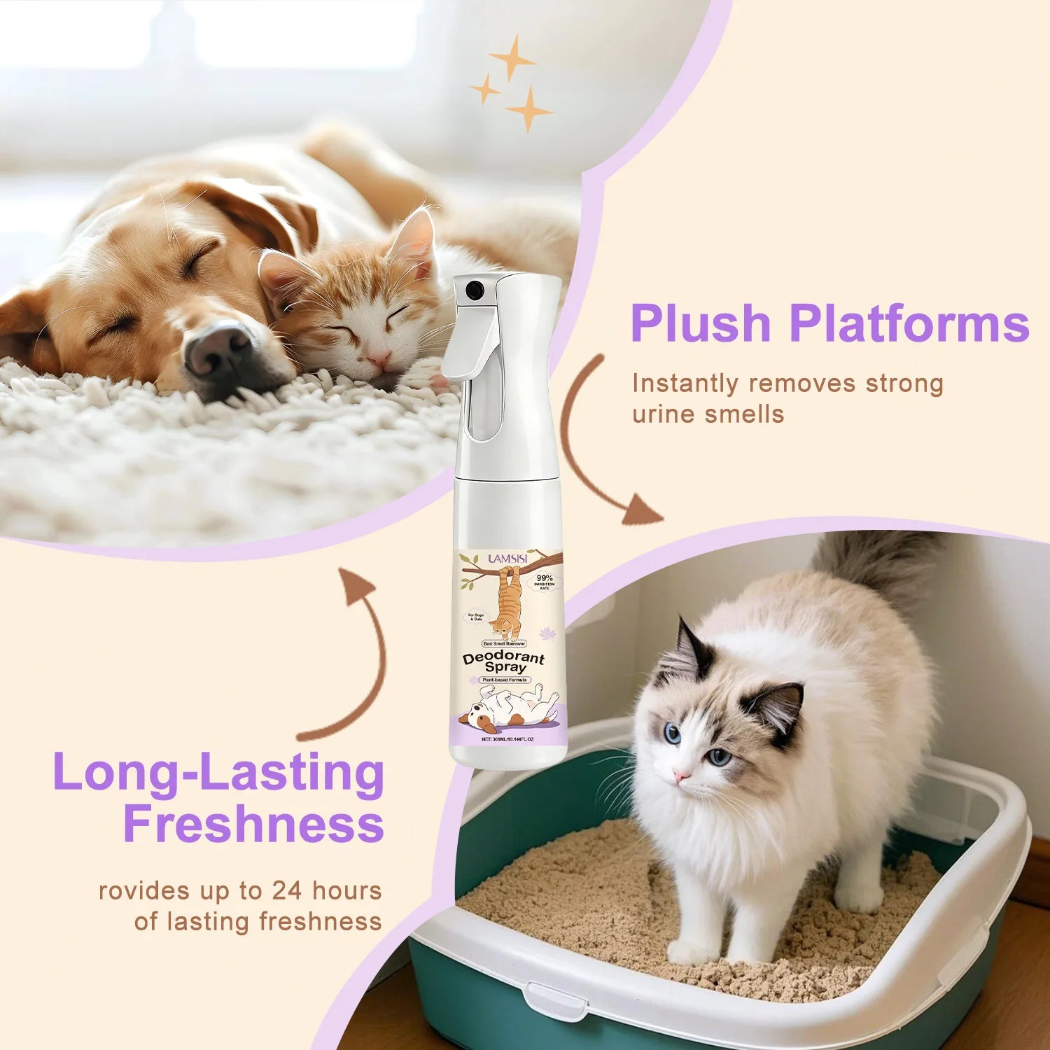 Plant-Based Pet Deodorant Spray Eliminates Urine Odors 300ml