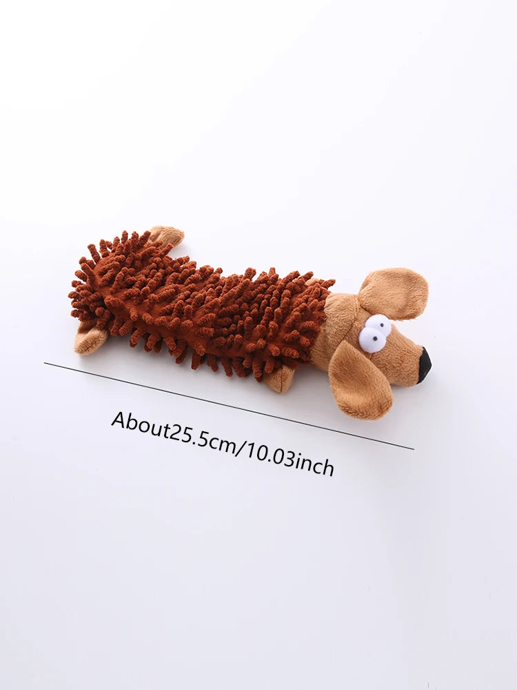 Brown plush mop dog toy, about 25.5 cm, with bear face and fuzzy body