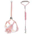Dog harness and leash set in pink, adjustable neck and chest straps with paw charms
