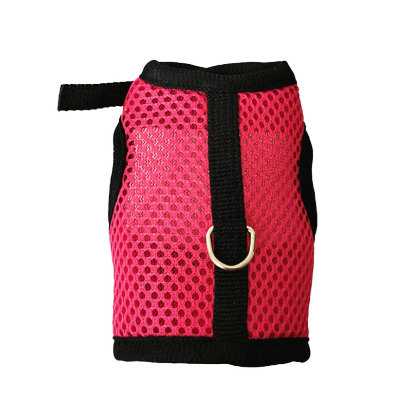 Mesh rabbit harness and leash set, pink mesh with black trim and front ring