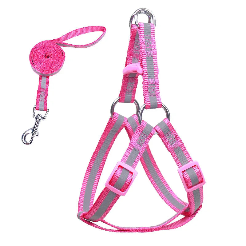 Reflective pink dog harness vest with leash clip and D-ring, small-dog size