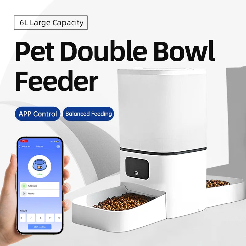 6L WiFi Smart Double Bowl Pet Feeder