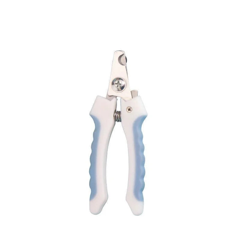 Sky blue pet nail clipper with stainless steel cutting blades and spring handle