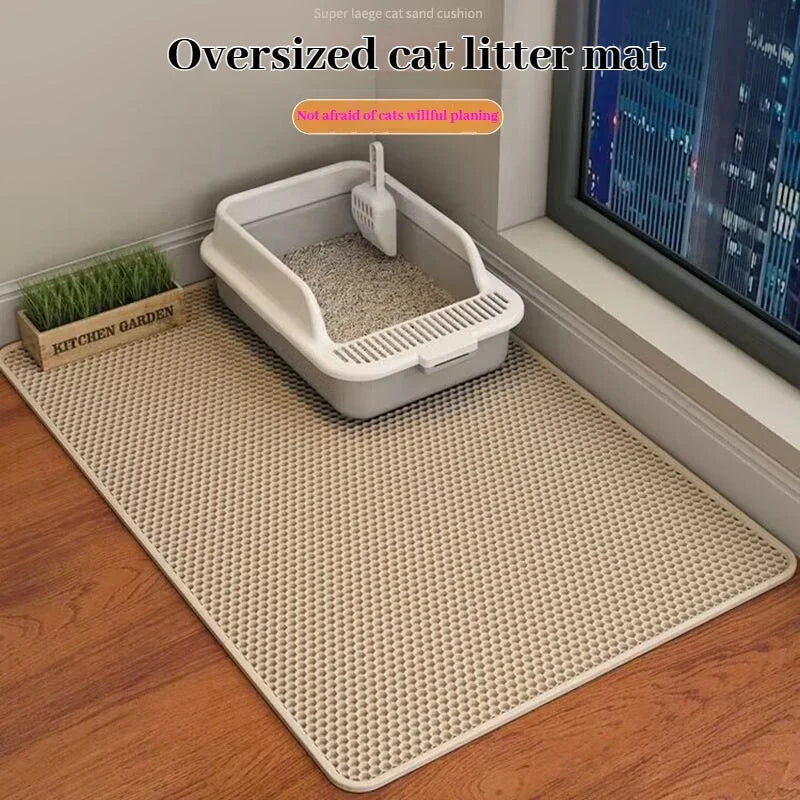 Oversized cat litter trapping mat, tan with raised honeycomb grid