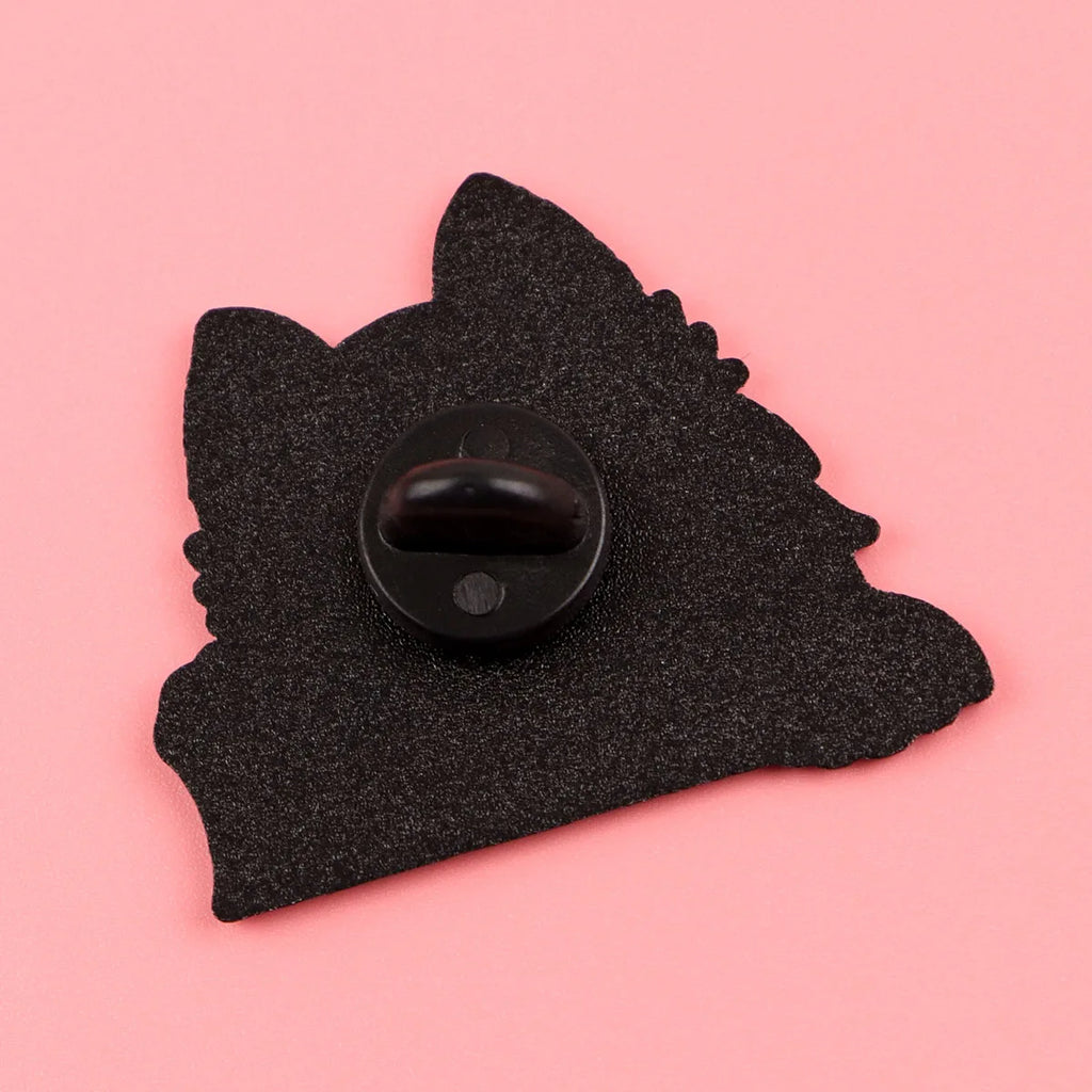 Black dog enamel lapel pin back with round clasp and pin backing