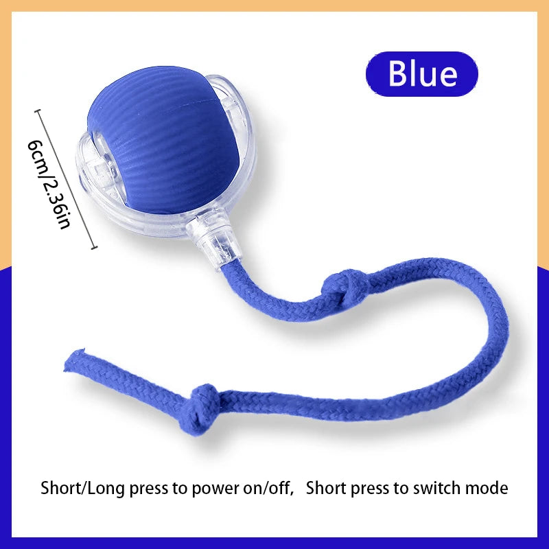 Blue pet jump ball toy with USB cord and glowing LED