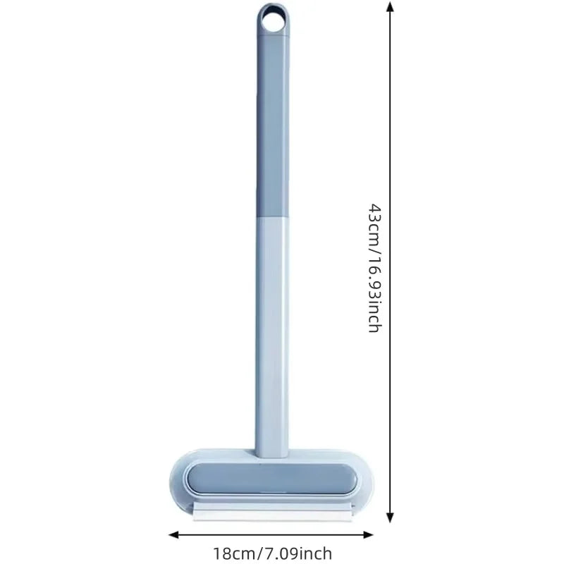Pet hair remover brush for pet fur, shown with handle dimensions
