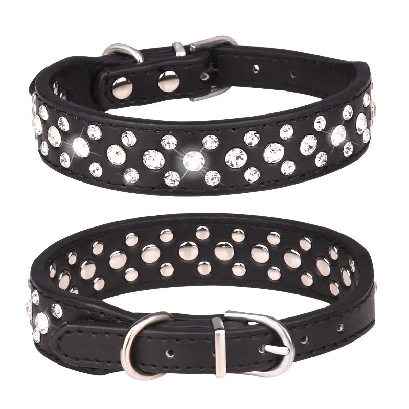 Rhinestone PU Cat Collar Adjustable Anti-Lost Small Dogs