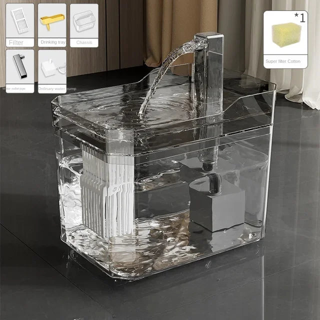 Cat Water Fountain Auto Filter Transparent | See-Through Pet Fountain USA