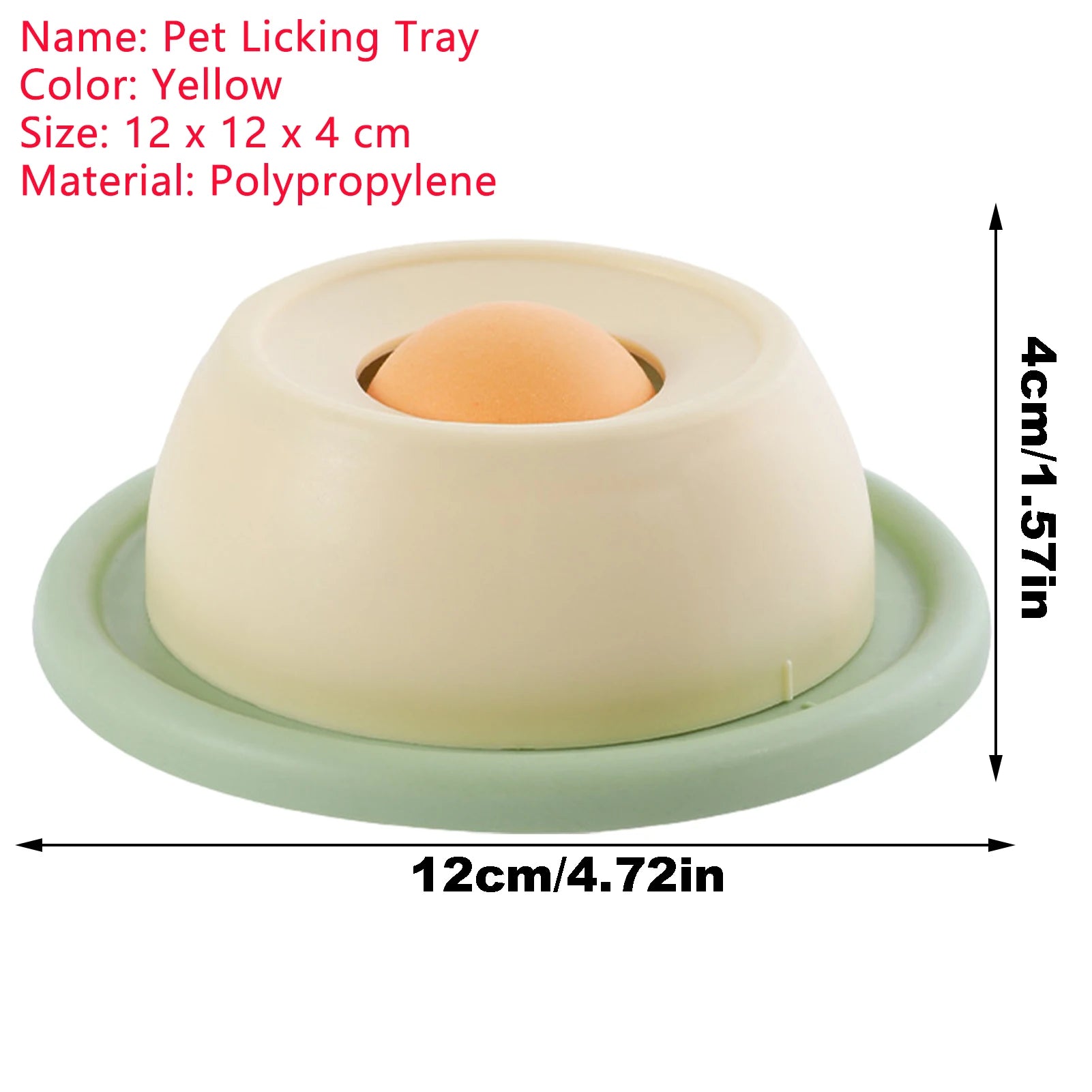 Light yellow pet licking tray with orange insert on green base