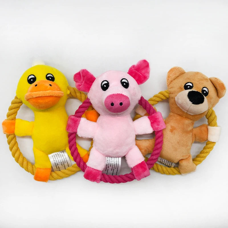 Cotton Rope Duck Pig Squeaker Chew Training Toy for Dogs