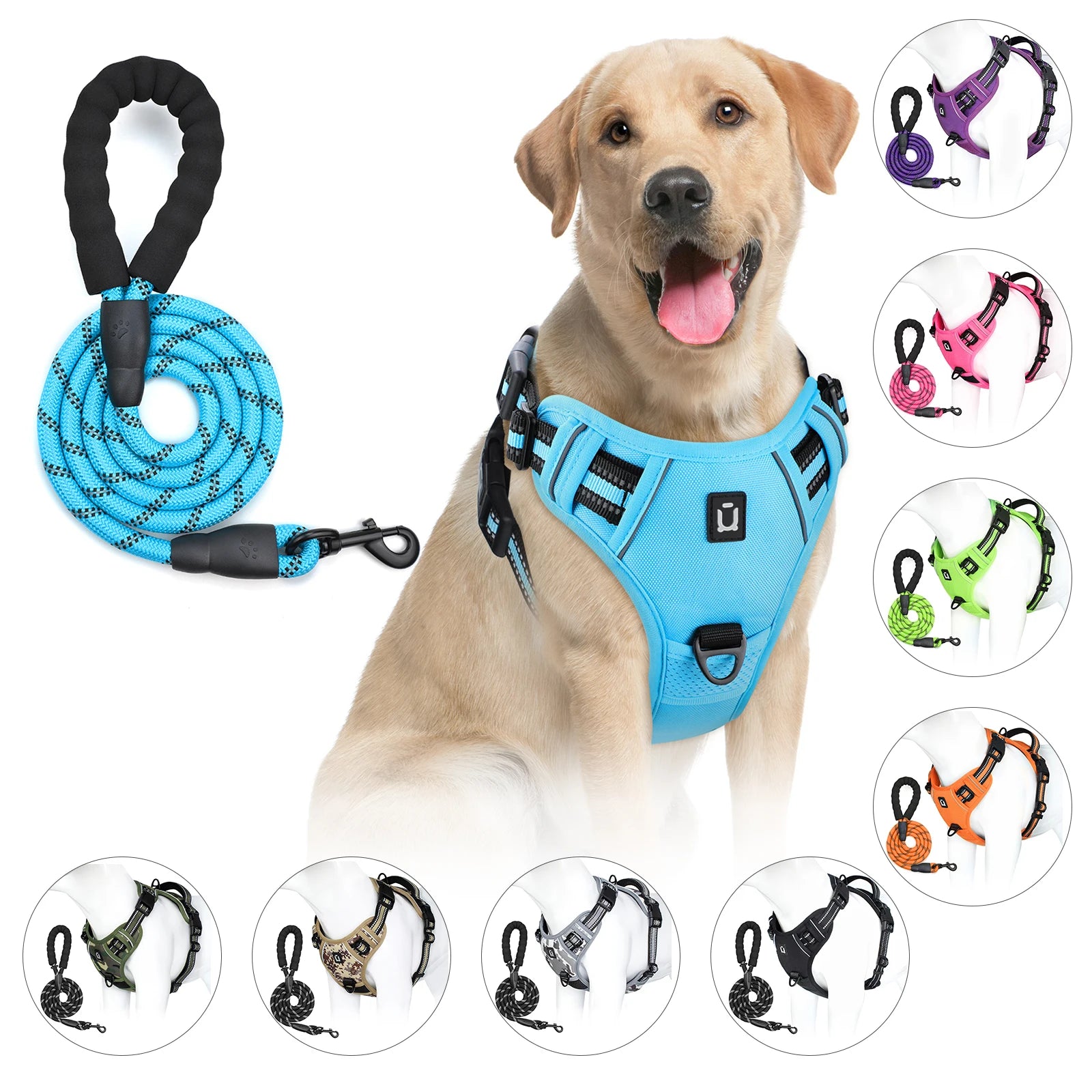 Dog Harness Leash Set Outdoor Sport Running Jogging Hiking Reflective No Pull
