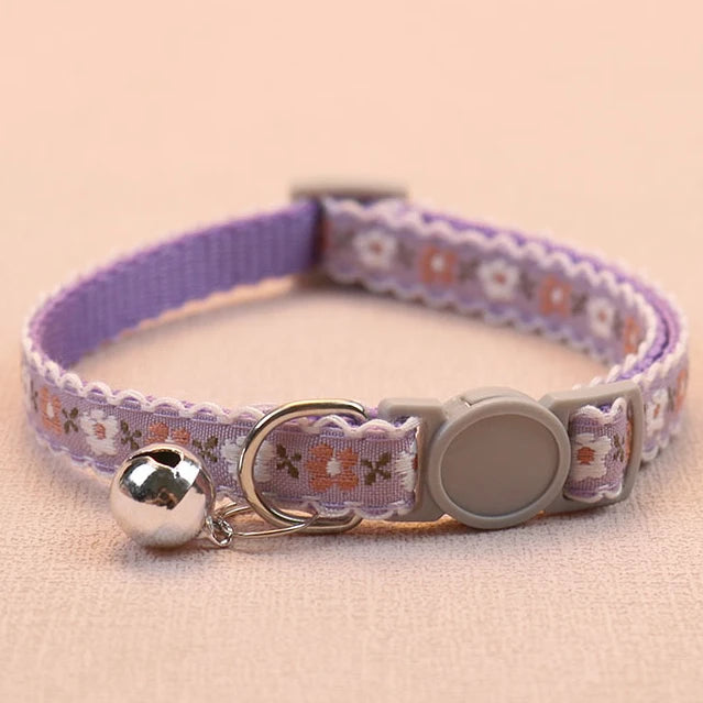 Floral Embroidered Cat Collar Durable Lace Bell Premium