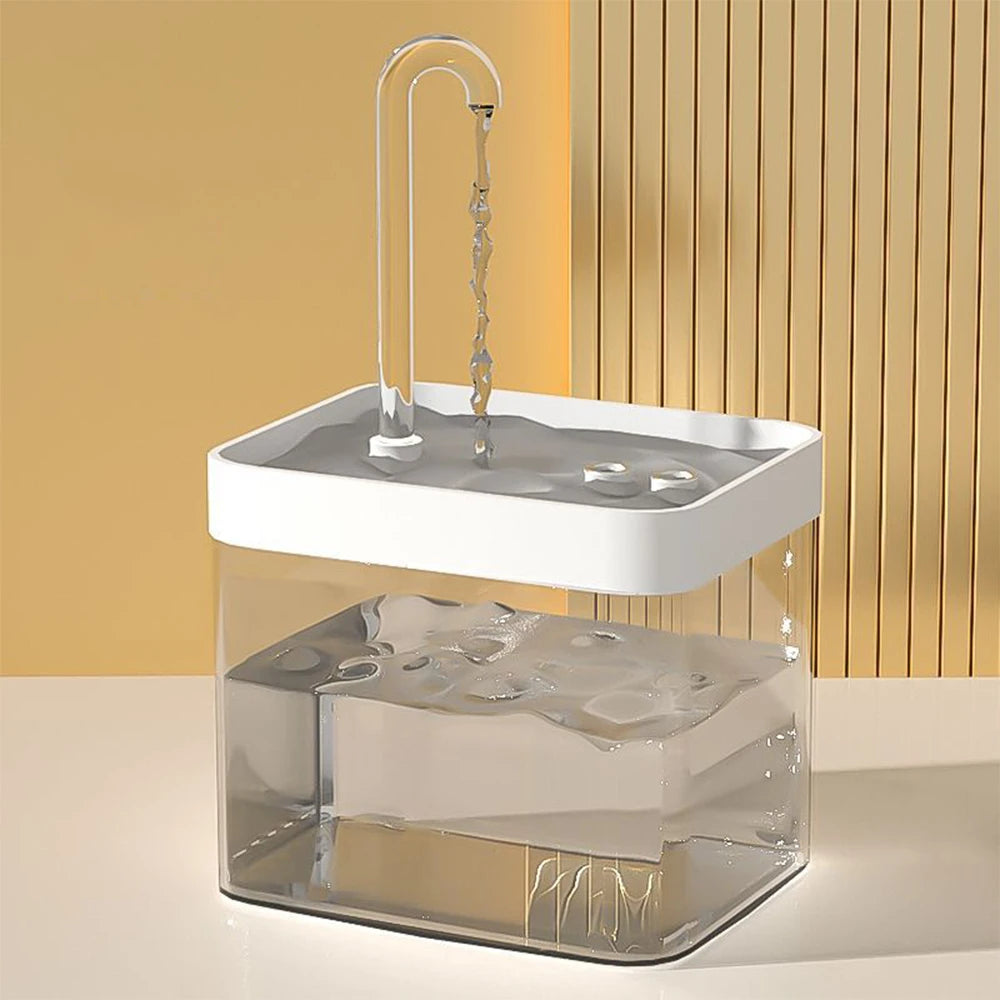 Transparent cat water fountain with USB pump, white top and multi-stage filter chamber