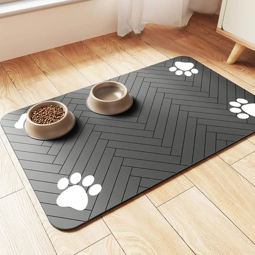 Waterproof pet feeding placemat, dark gray paw pattern, 50x30cm