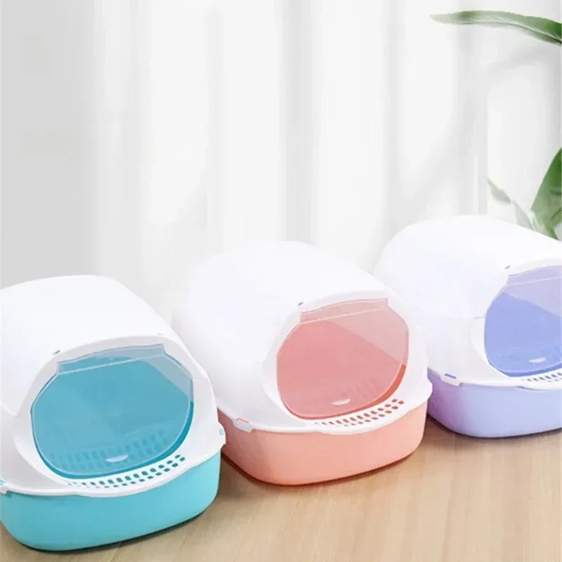 Semi-Enclosed Kitty Sandbox Cat Litter Box Splashproof Tray