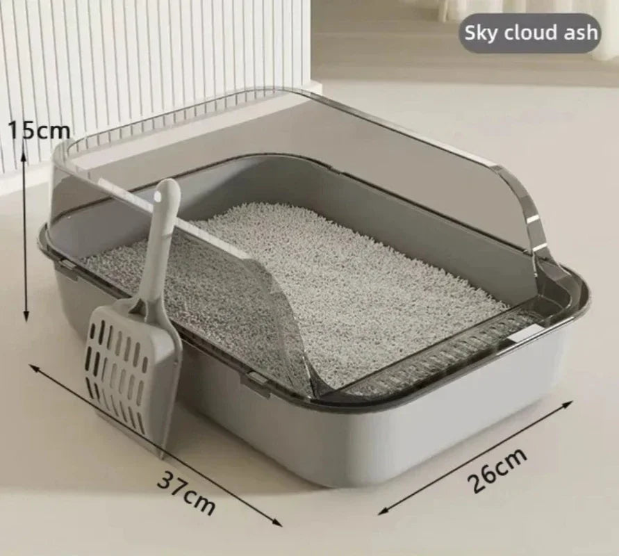 Semi-Enclosed Kitty Sandbox Cat Litter Box Splashproof Tray