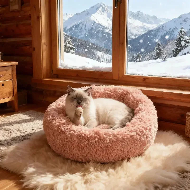 Round Plush Pet Bed – Soft Faux Fur Cat & Dog Nest