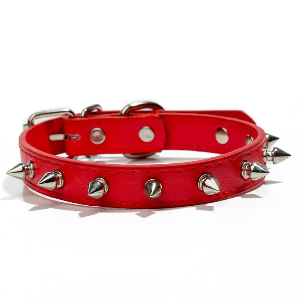 Leather Cat Dog Collar Spiked Studded Adjustable Colorful Pet