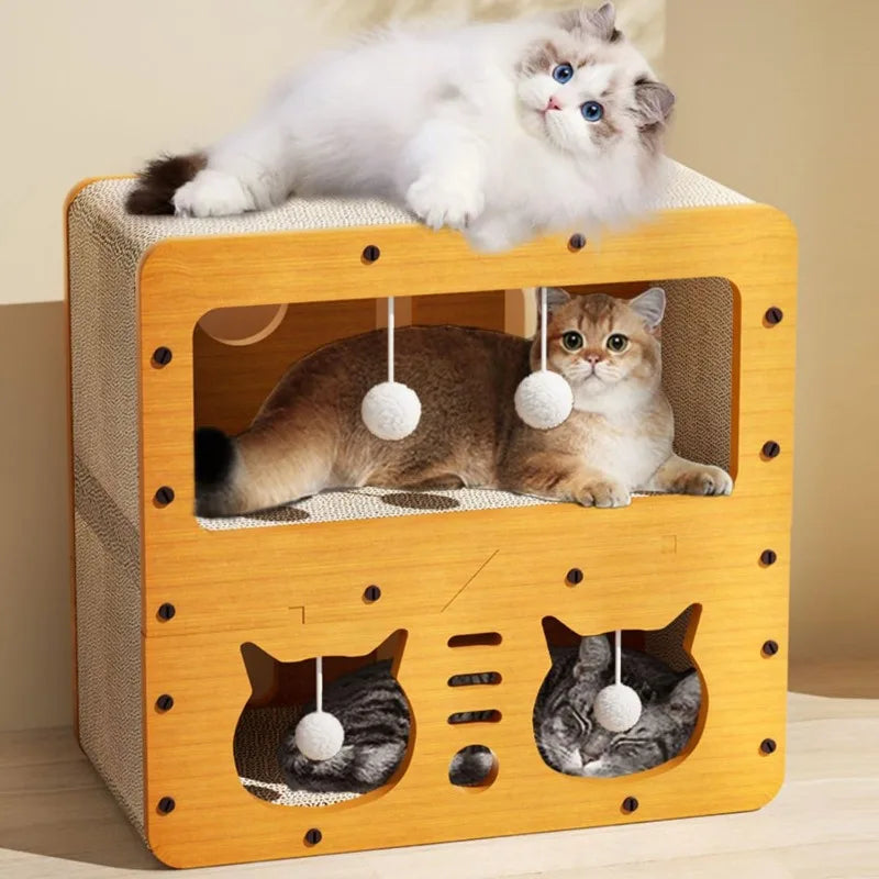 Two-Layer Cat House Bed Scratching Board Eco Friendly Indoor