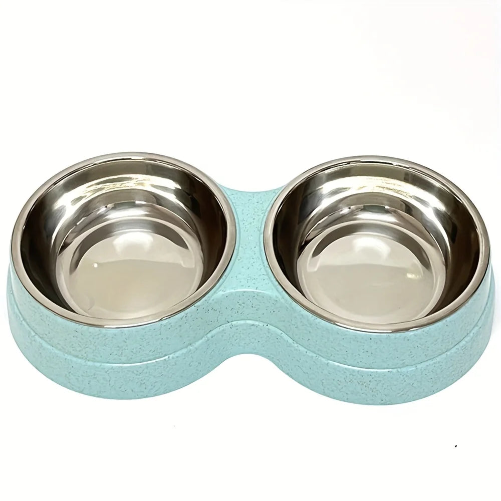 Dual Stainless Steel Double Pet Bowl with Non-Skid Base