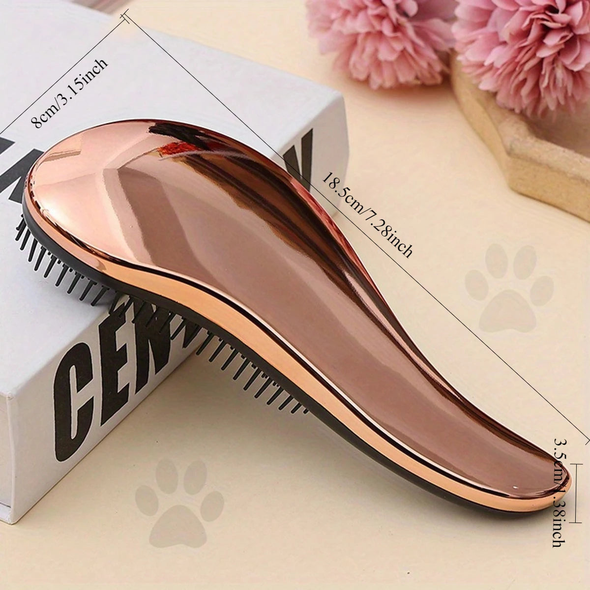 2-in-1 dog grooming comb and massage brush, bronze glossy handle with pin teeth