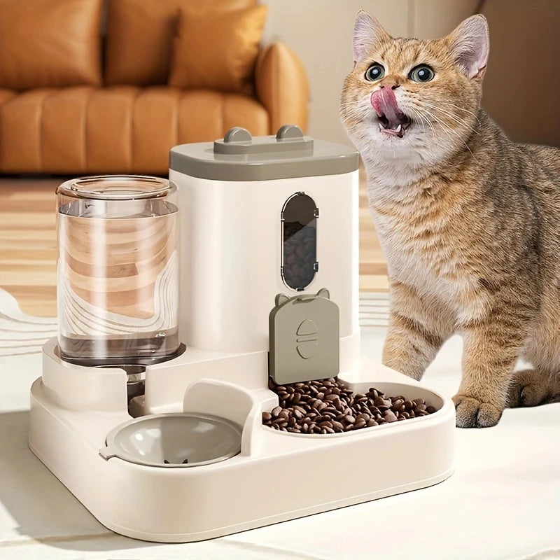 Integrated Auto Water Dispenser Cat Dog Food Bowl Pet Feeder