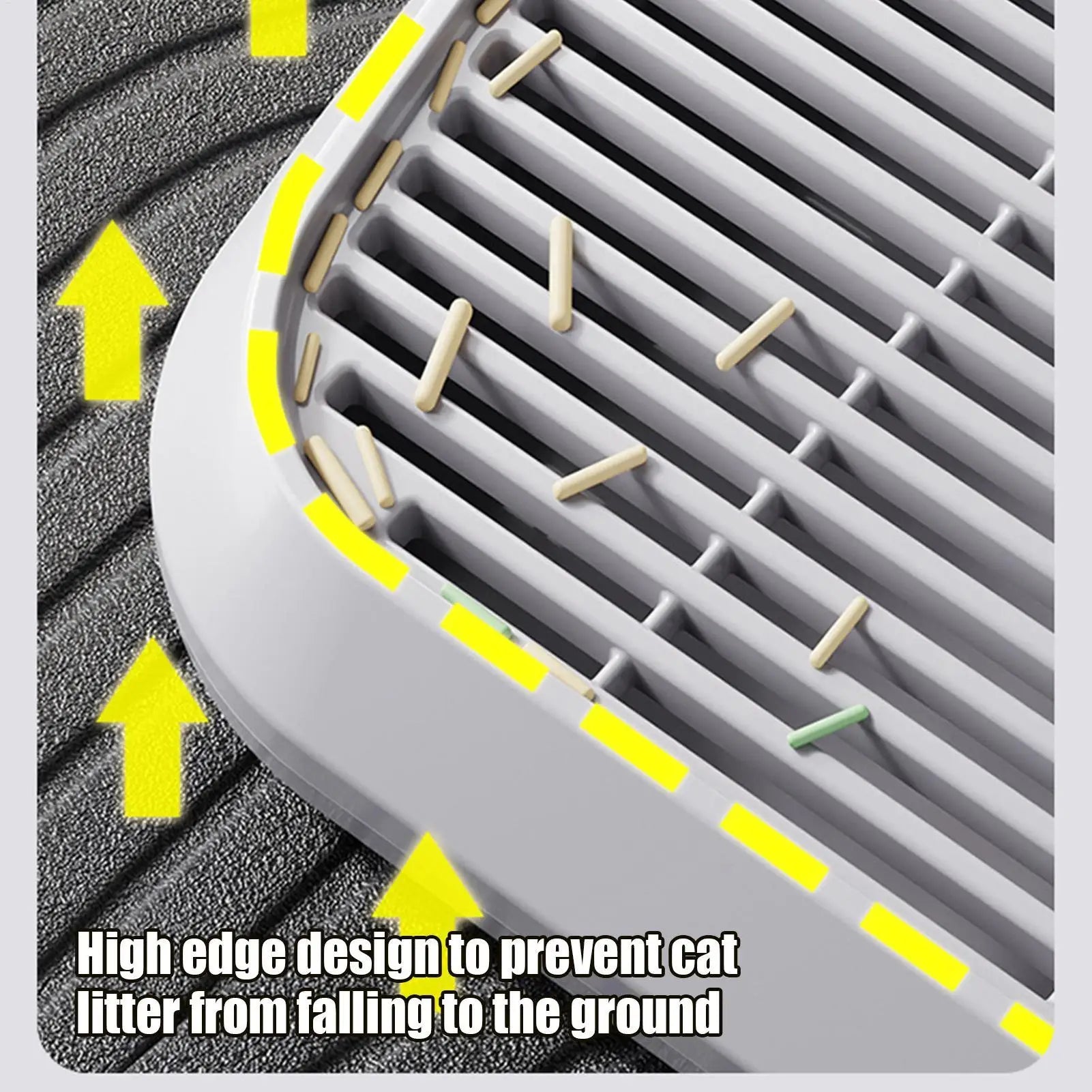 Cat litter ramp mat with high-edged tray design and slatted insert for litter control