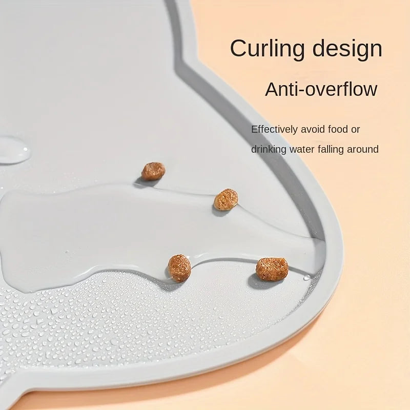 Thin Silicone Waterproof Cat Food Mat with Raised Edge