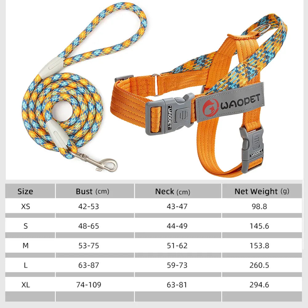 No-Pull Flat Rope Nylon Dog Harness Large Heavy | PawJoyKwT