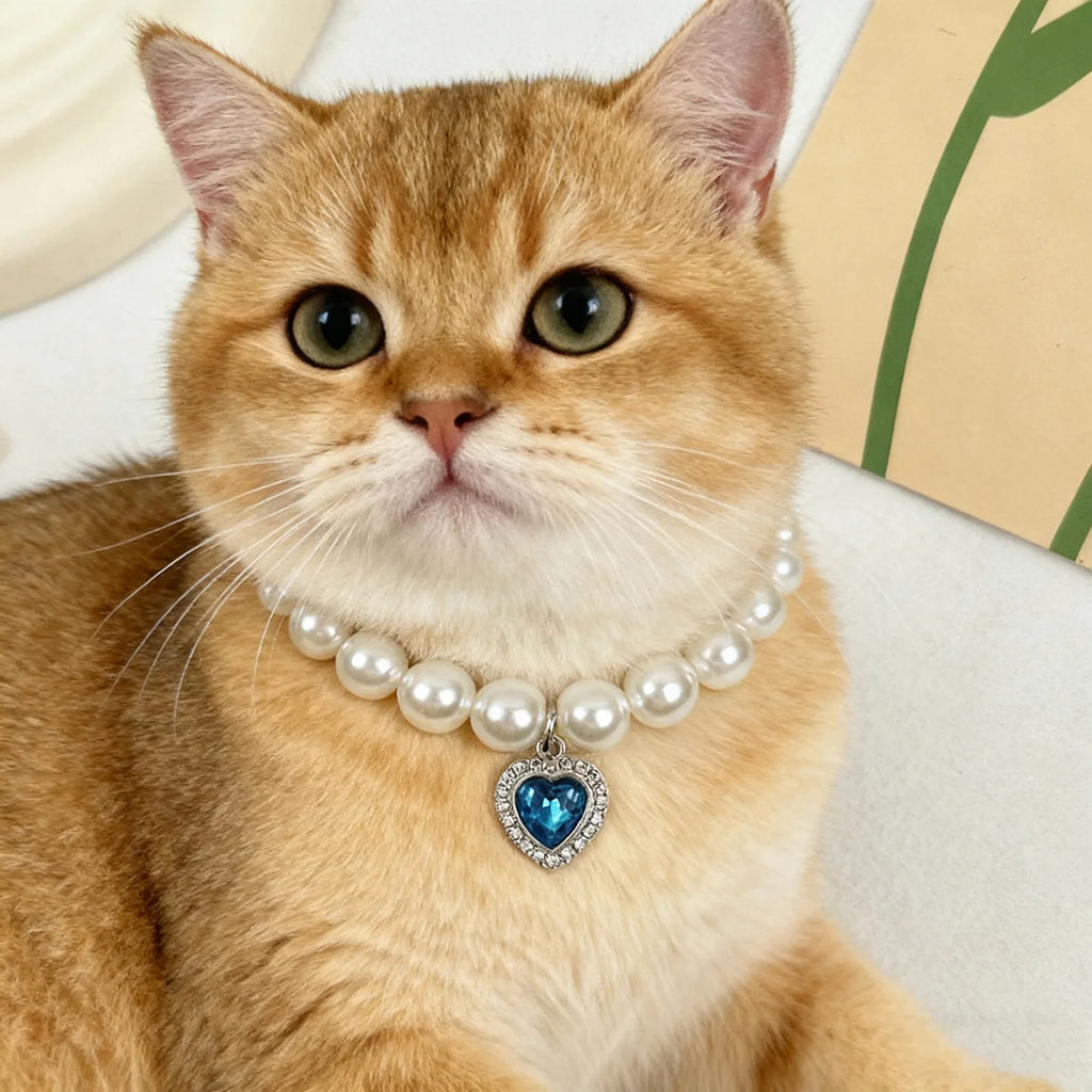 Cute Pearl Cat Collar Adjustable Kitten Necklace Summer