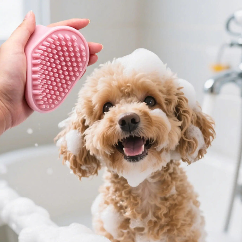 Pet Grooming Bath Massage Brush Soap Shampoo Dispenser Silicone Dogs Cats