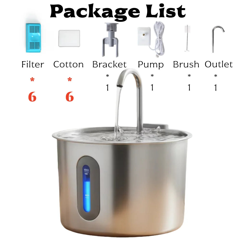 Stainless Steel 2.2L Cat Water Fountain Free Standing Filter