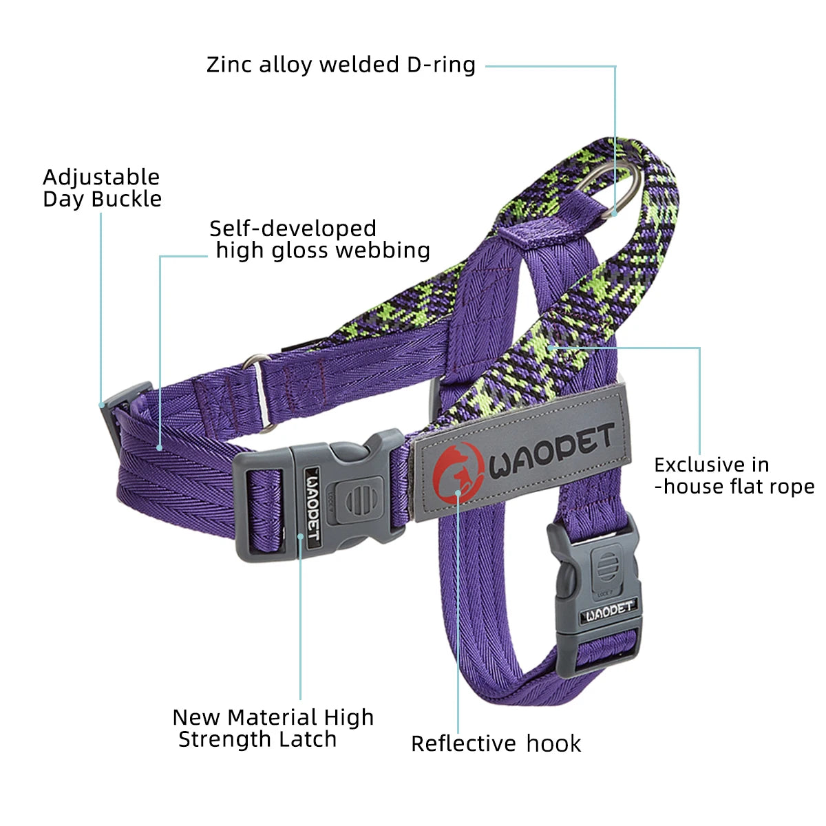 No-Pull Flat Rope Nylon Dog Harness Large Heavy | PawJoyKwT