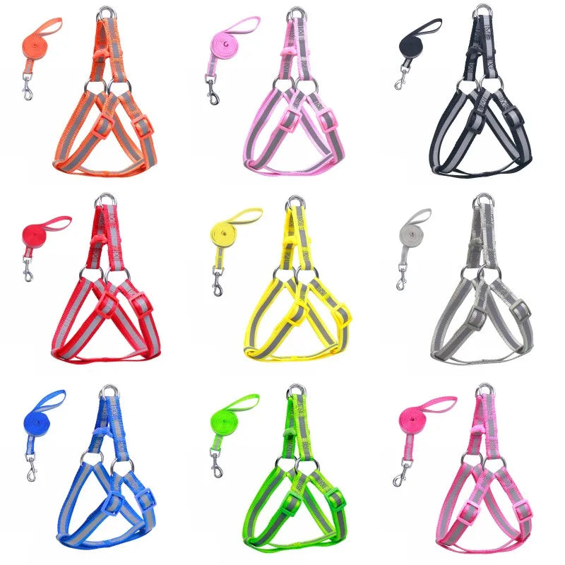 Reflective dog harness vest and leash set with multiple color options, for small dogs