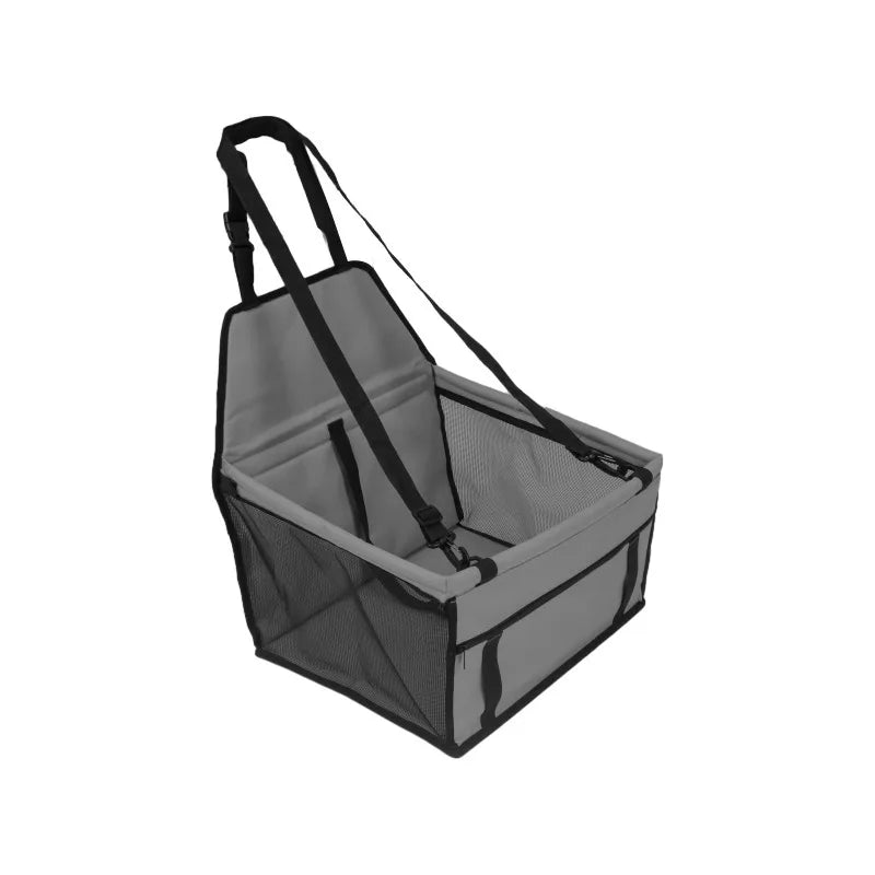 Black pet car seat cover hammock with mesh sides and carry straps