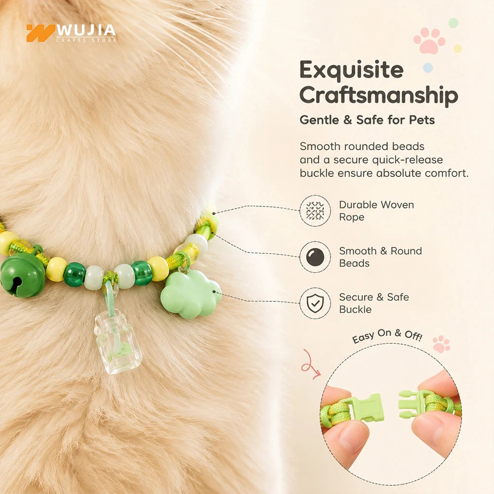 Cute Beaded Pet Collar Adjustable Bell Anti-Lost Cats Dogs