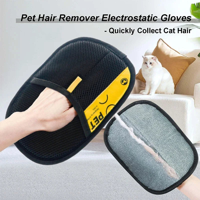 Electrostatic Pet Hair Remover Gloves 2-in-1 Lint Roller