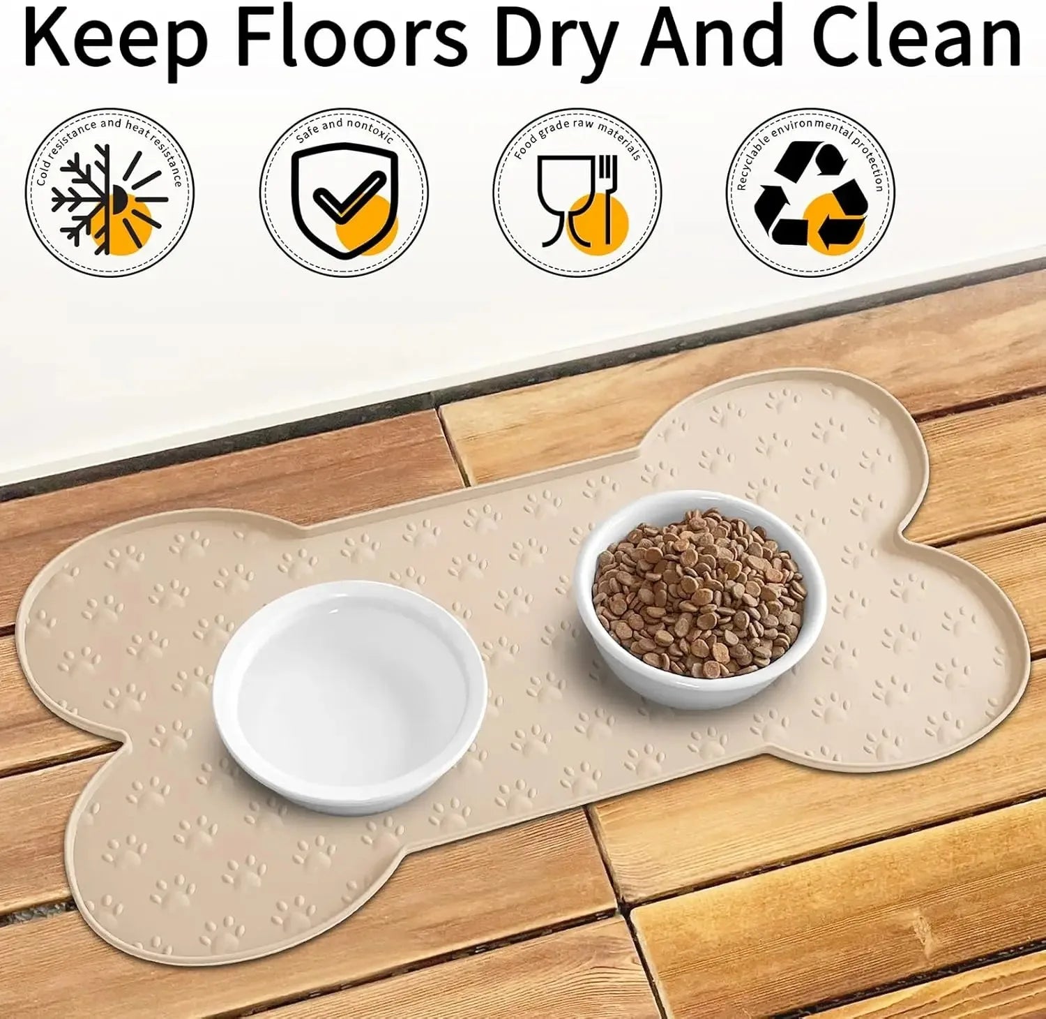 Dog Bowl Mat Thicker Pet Drinking Feeding Placemat  Dog Food Mat Anti-Slip Silicone Waterproof Cat Feeder Pad with Raised Edge