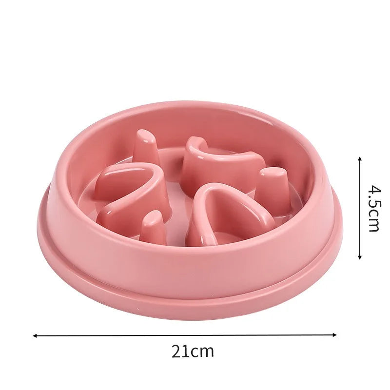 Pink slow feeder dog bowl with raised maze dividers, 21 cm diameter