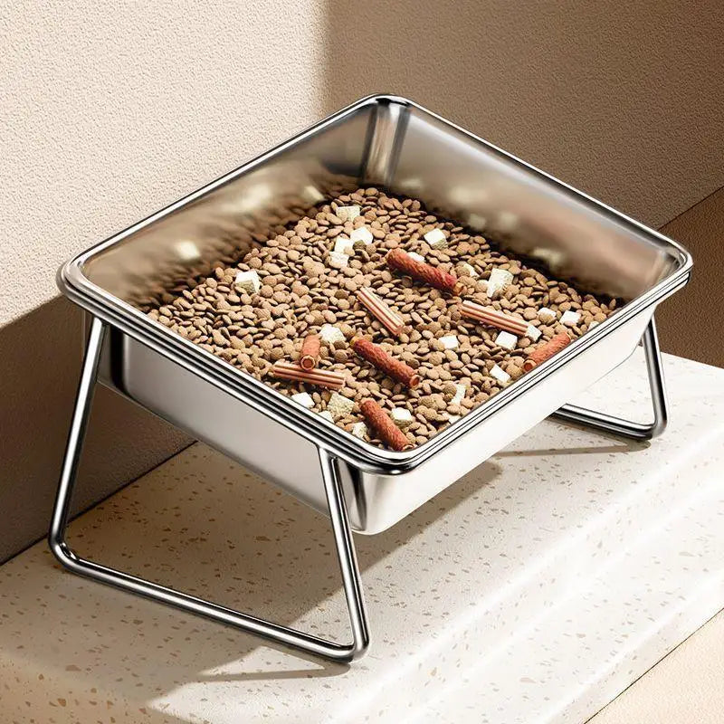 Large Tilted Stainless Steel Dog Bowl with Neck Guard