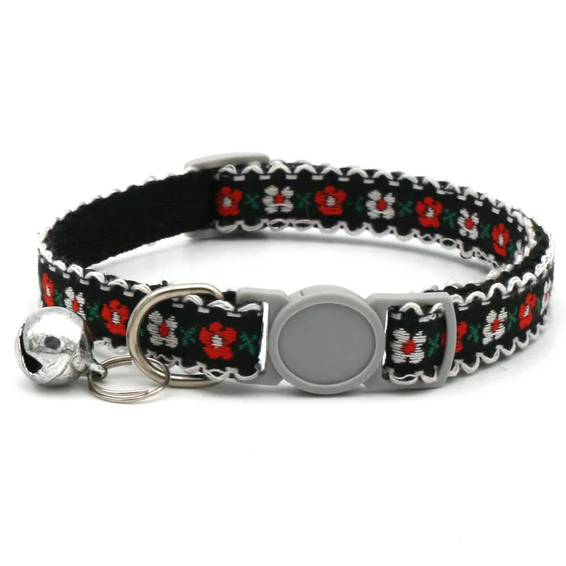 Floral Embroidered Cat Collar Adjustable Lace Bell Cute