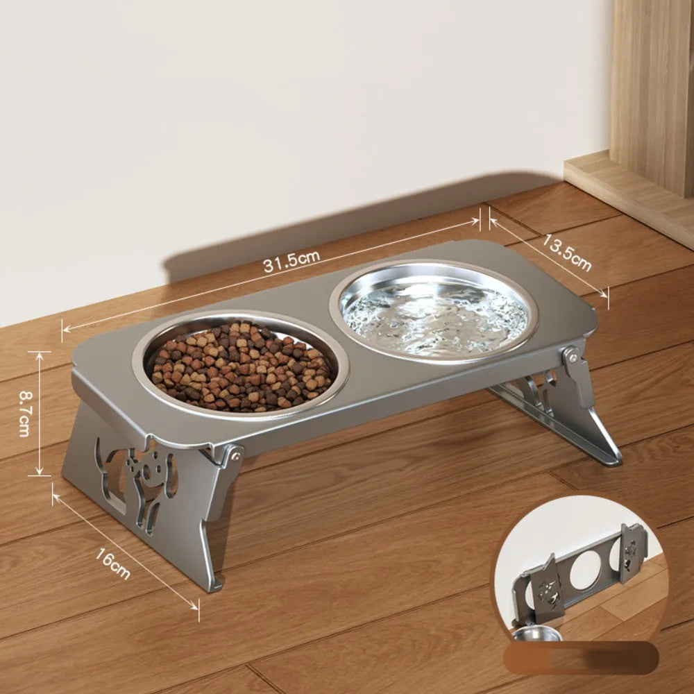 Foldable Raised Double Dog Bowl Elevated Anti-Flip Feeder