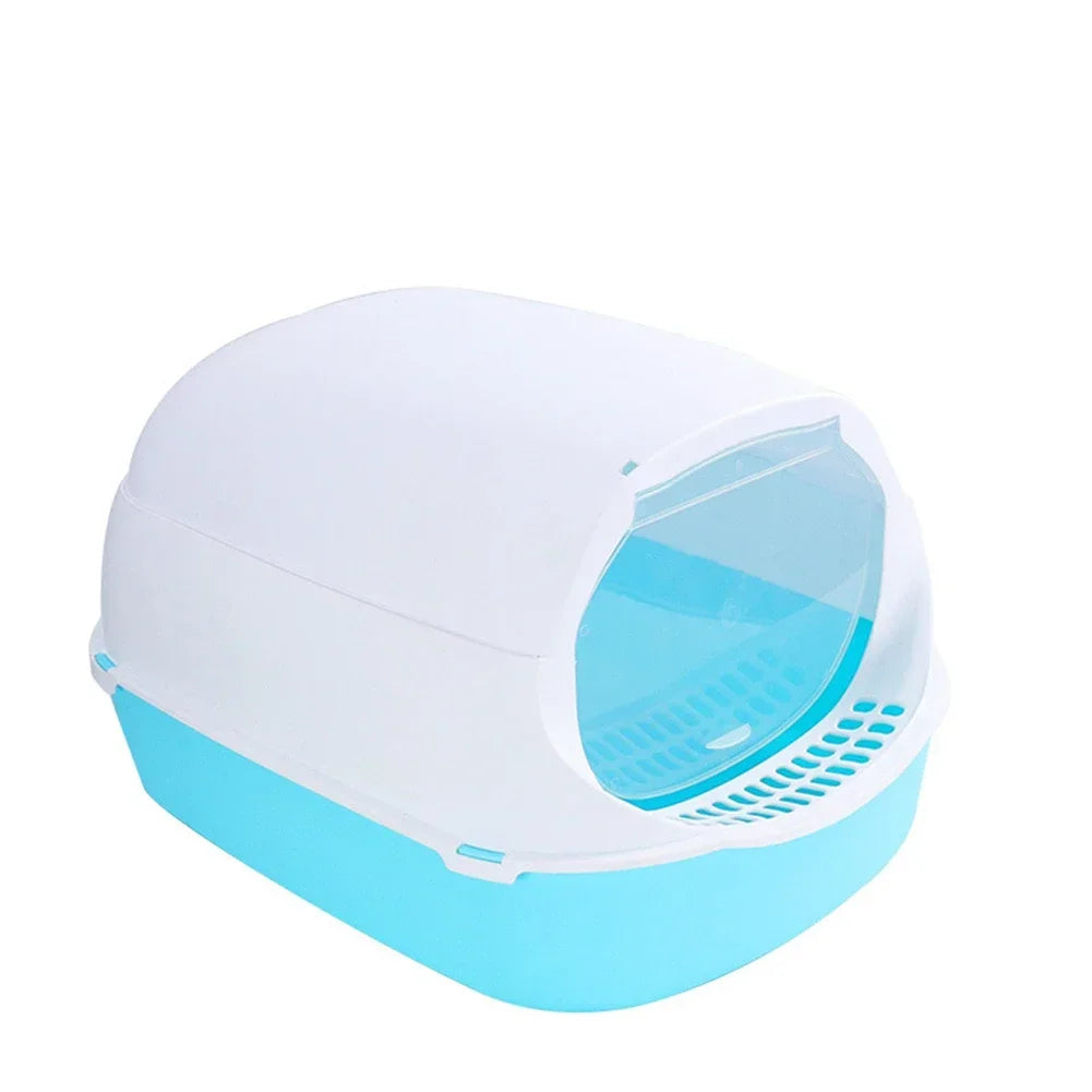 Semi-Enclosed Kitty Sandbox Cat Litter Box Splashproof Tray