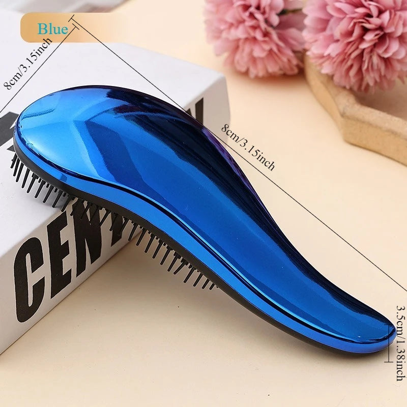 2-in-1 dog grooming comb and massage brush, blue glossy handle with metal pin teeth