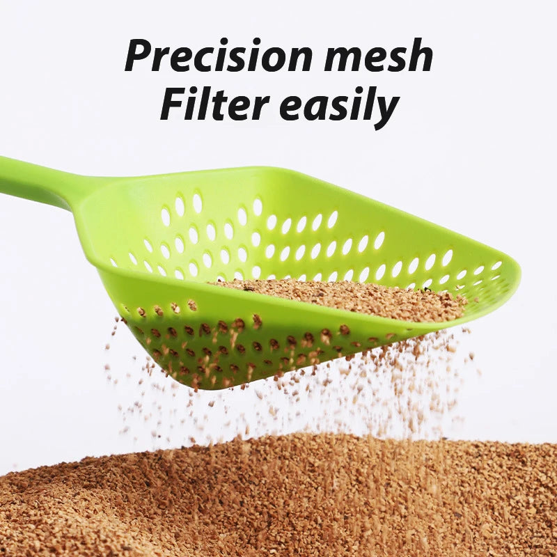 Large cat litter scoop sifter with fine perforation mesh filter, green PP plastic