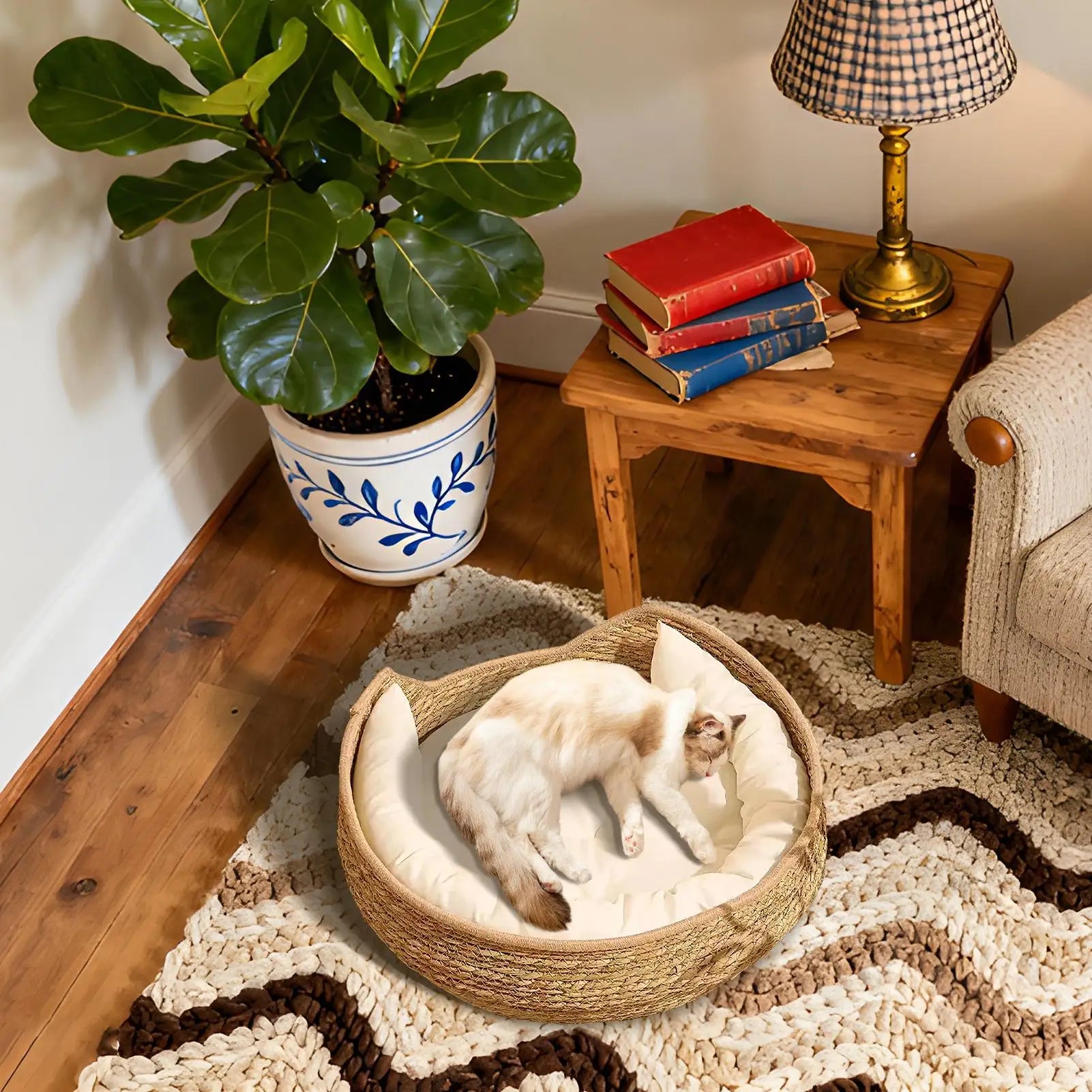 Hand-Woven Cotton Rope Cat Basket All Season