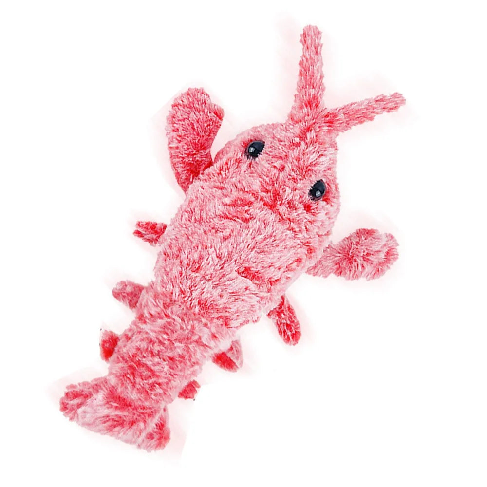 Pink plush electric dancing lobster toy with long antennae and black eyes