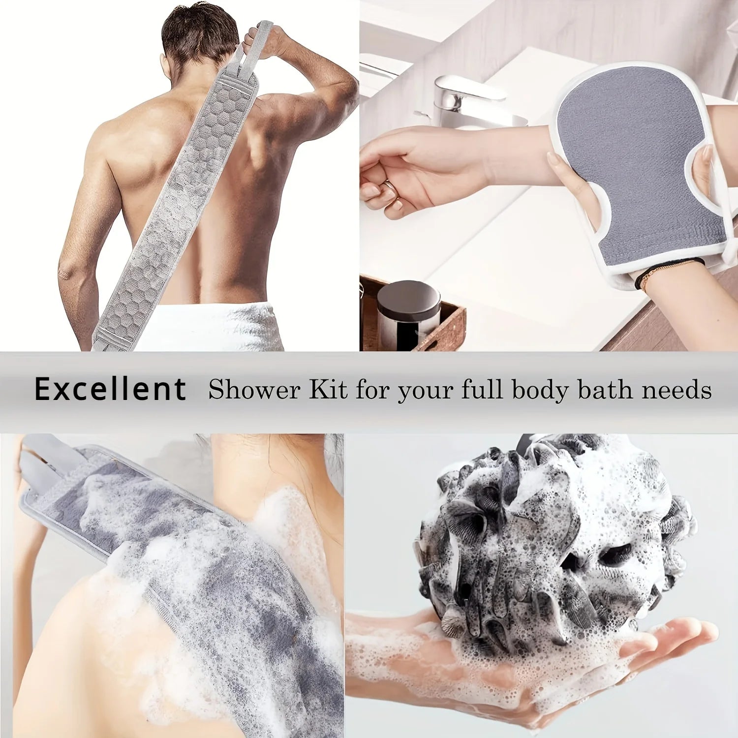 Exfoliating Body Scrubber Set Back Scrubber Bath Glove Loofah